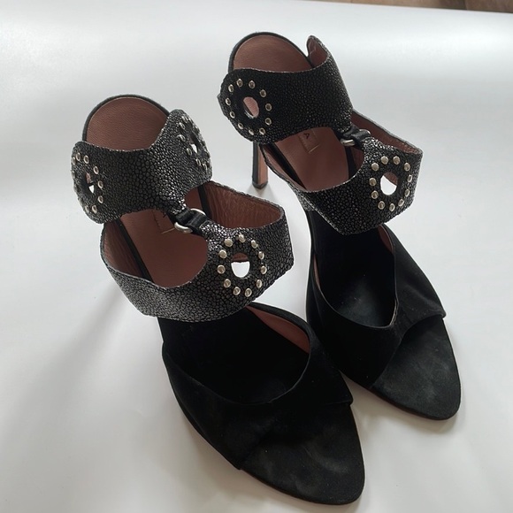 Alaia Black Cut Out Ankle Closure Open Toe Stiletto Heels - Picture 10 of 10